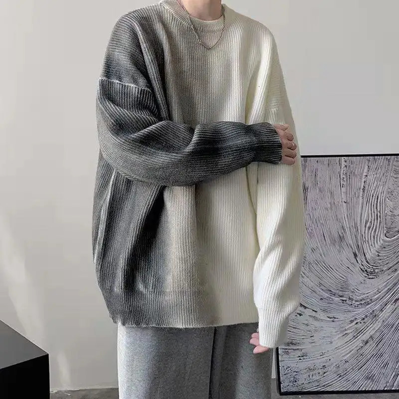 Fashion printed O-neck tie dye sweater mens clothing autumn item loose casual floral long sleeved full matching Korean top 241007