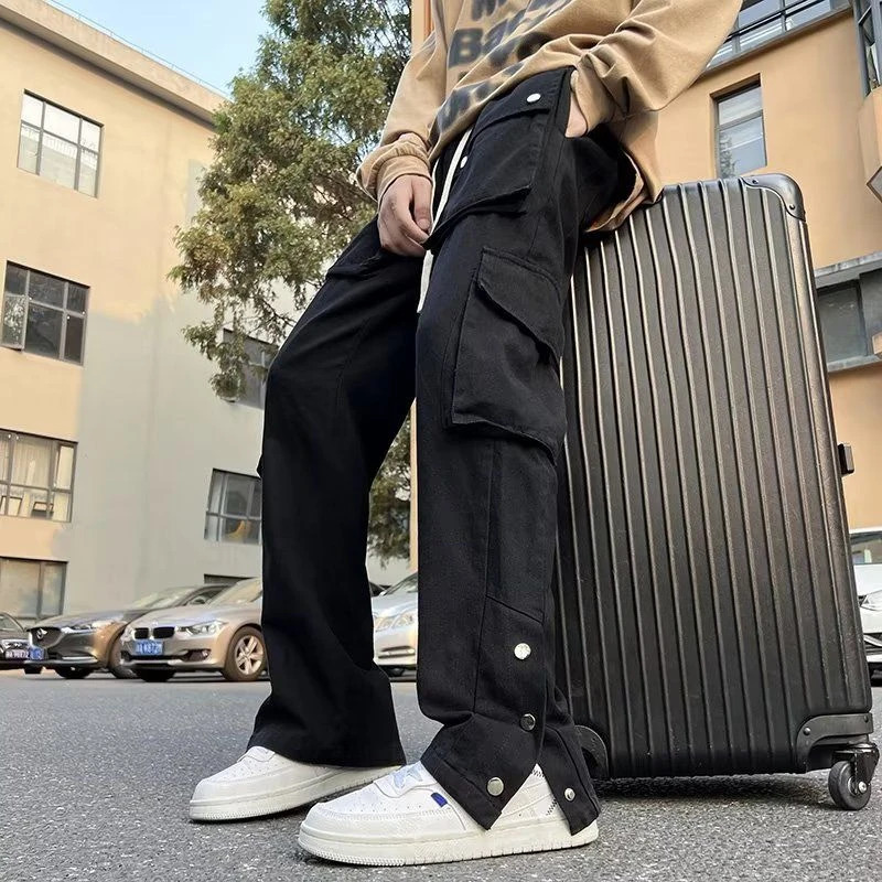 High Street Cargo Pants mens Y2k black streetwear hip-hop jogging sports casual mens pants Harajuku wide leg pocket pants 241007