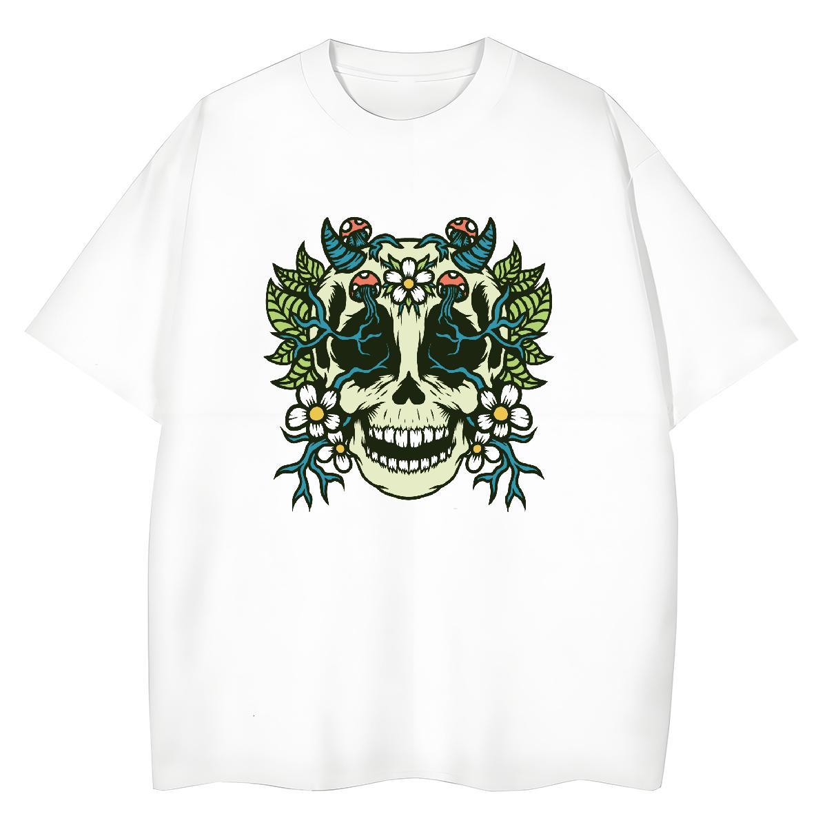 2024 Casual T Shirt For Woman 230g Pure Cotton Breathable Crew Neck Outdoor skull Couples T Shirts Nice Oversized Tees Shirts