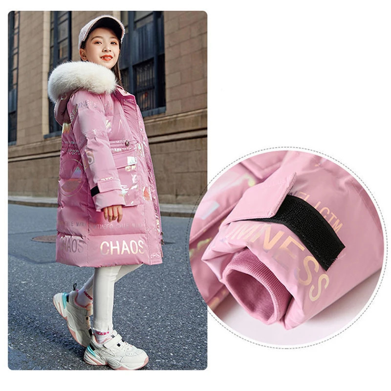 412 Years Fashion Winter Teenger Girls Jacket Hight Quality Heavy Keep Warm Large Fur Collar Hooded Coat For Kids 241011