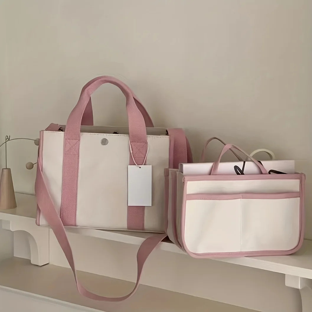 Korean Instagram Mom Bag Canvas Single Shoulder Diagonal Shoulder Strap Large Capacity Multi functional Mom Bag 241008