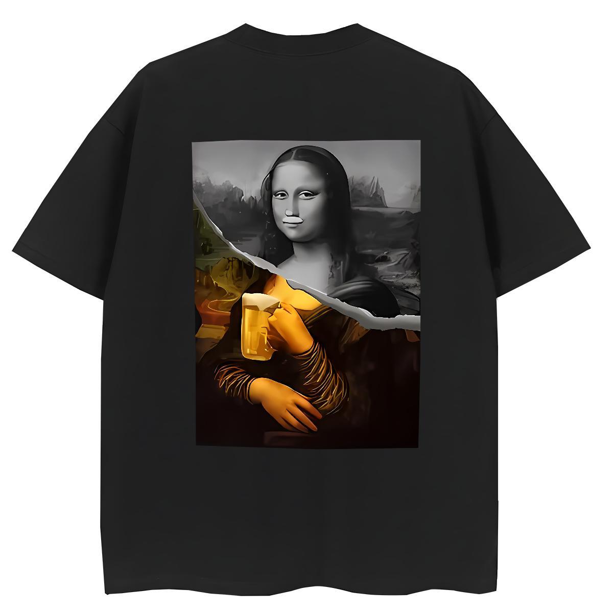 New Arrival T Shirt For Woman 100% Cotton 230g Crew Neck Breathable Casual Beach Mona Lisa Tshirt for Man Woman Unisex Black Oversized Top Shirts