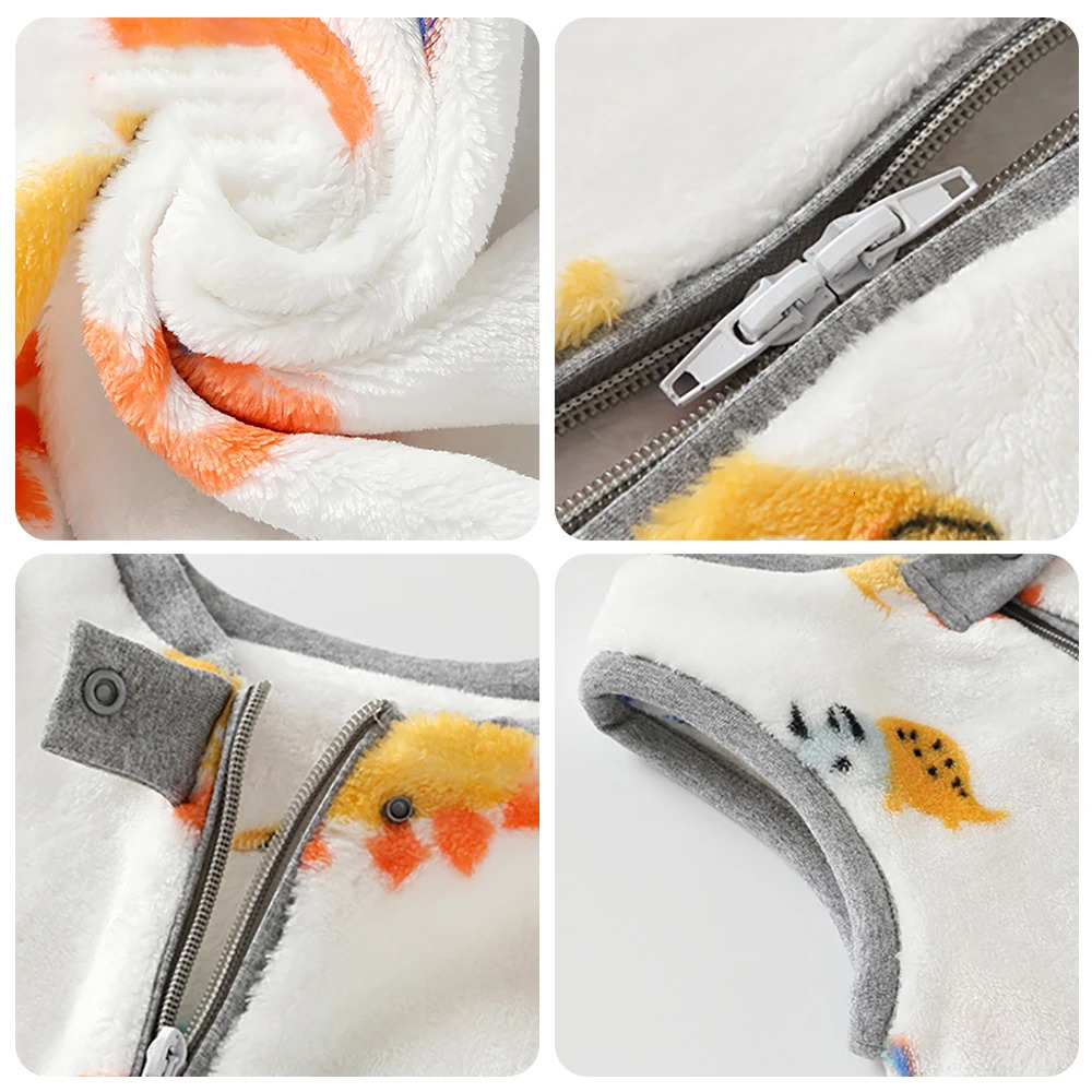 Baby Sleeping Bag Sleeveless 325 Months Cute Dinosaur Sleepwear Autumn Flannel Warm and Comfortable Childrens Home Clothes 241007