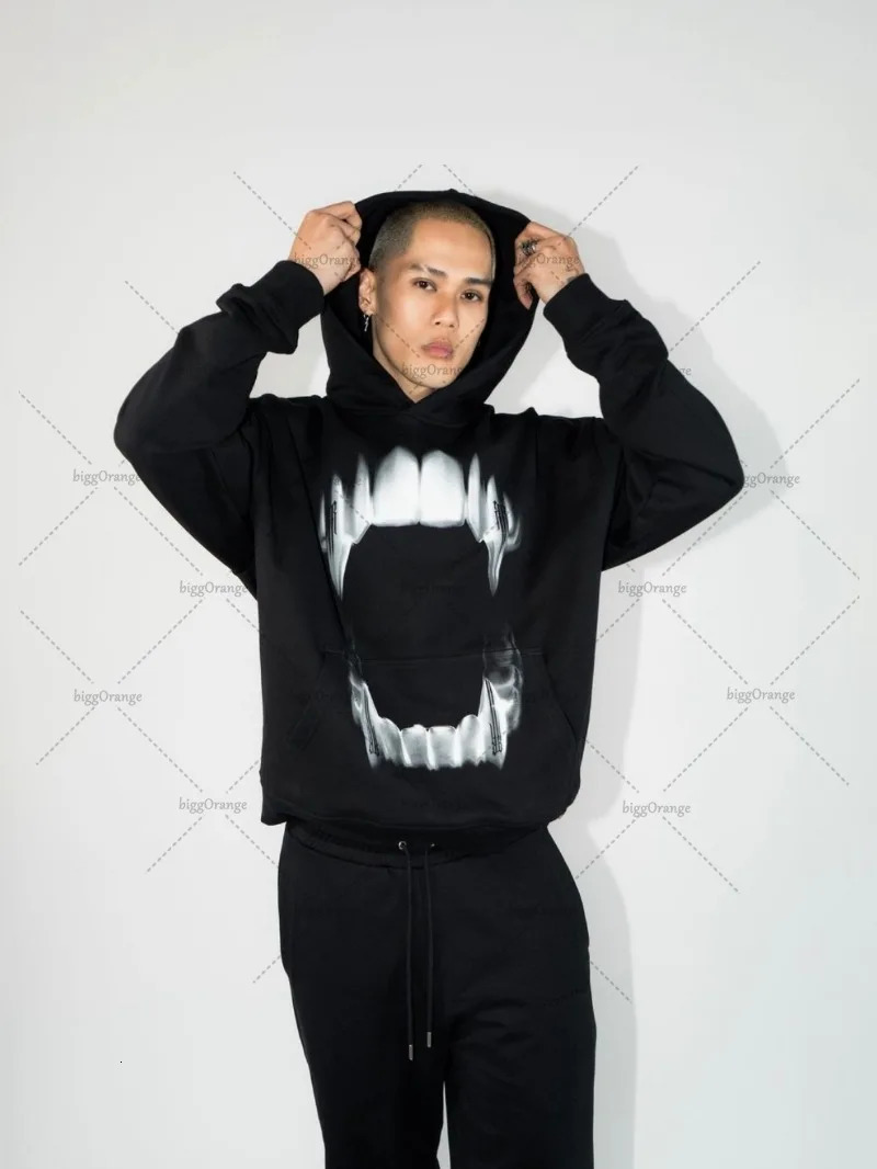 European and American Punk Goth Pattern Printed Hoodie Y2K Harajuku Retro Streetwear Mens Hiphop Trend Casual Loose Pullover 241010