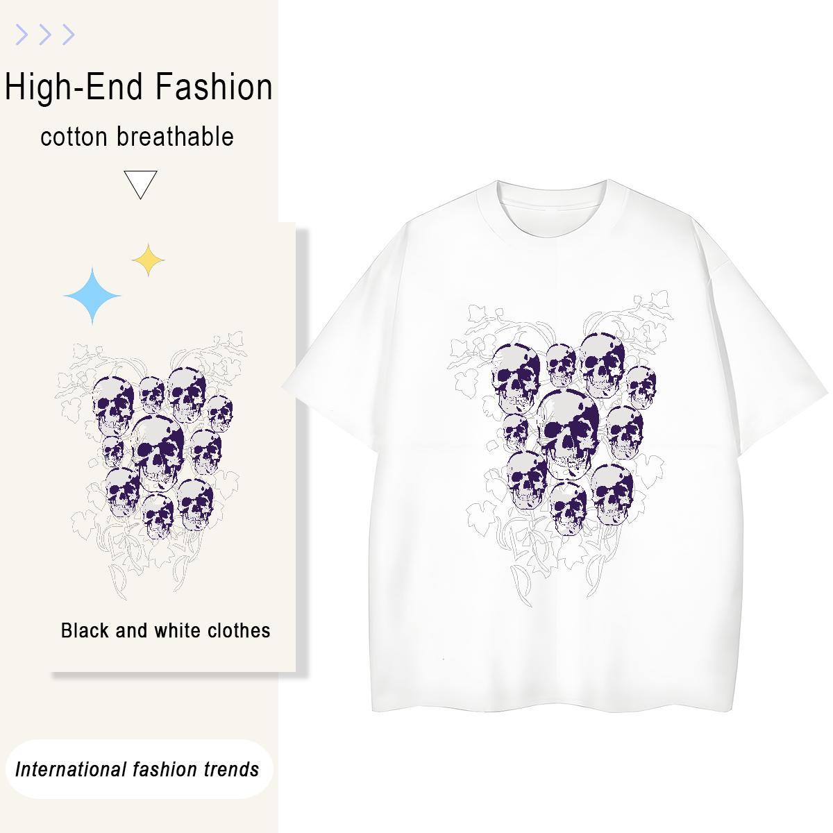 Fashion New Woman T Shirts 230g 100% Cotton Breathable Short Sleeve Casual Sport skull Tshirt for Man Woman High quality Skull Tops