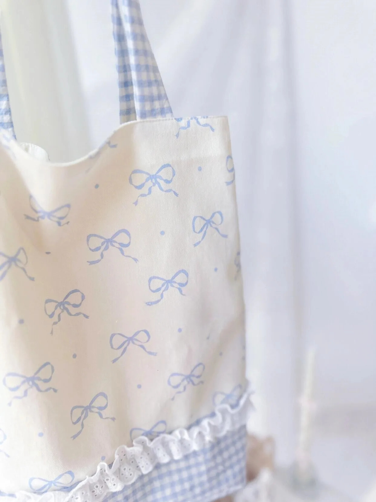 Miyagawa Korean Bow Canvas Bag Summer Fresh Handbag Large Capacity Casual Shoulder Bag 241008