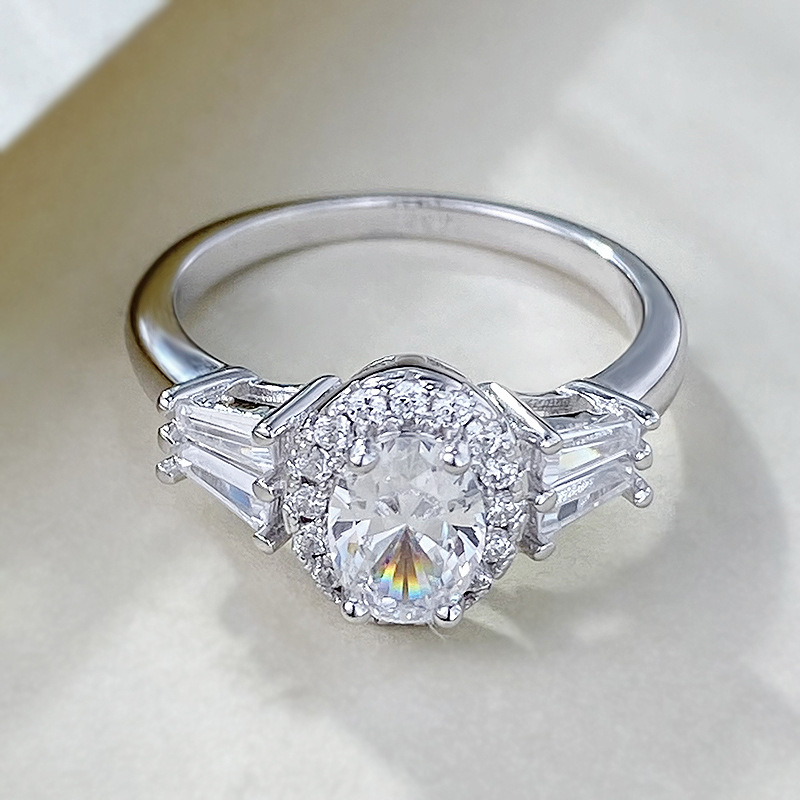 Moissanite Dia Ring: Stunning 1CT 57MM Oval Cut Real 100% Sterg Sier Wedding Band