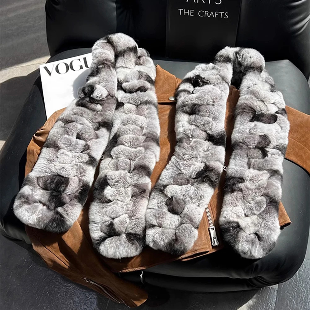 Autumn Lady Genuine Rex Rabbit Fur Scarves Wraps Winter Warm Women Natural Rex Rabbit Fur Accessory Rings Females Neckerchief 241009