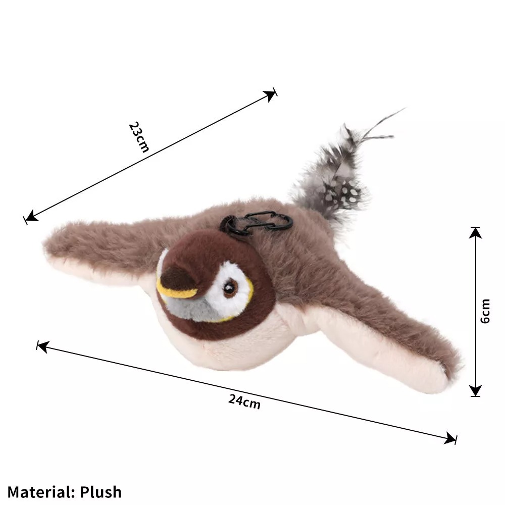 Electronic Flapping Bird Sparrow Cat Toy USB Vivid Chirping Interactive Flying Bird Cat Toys Hangable Touch-Activated