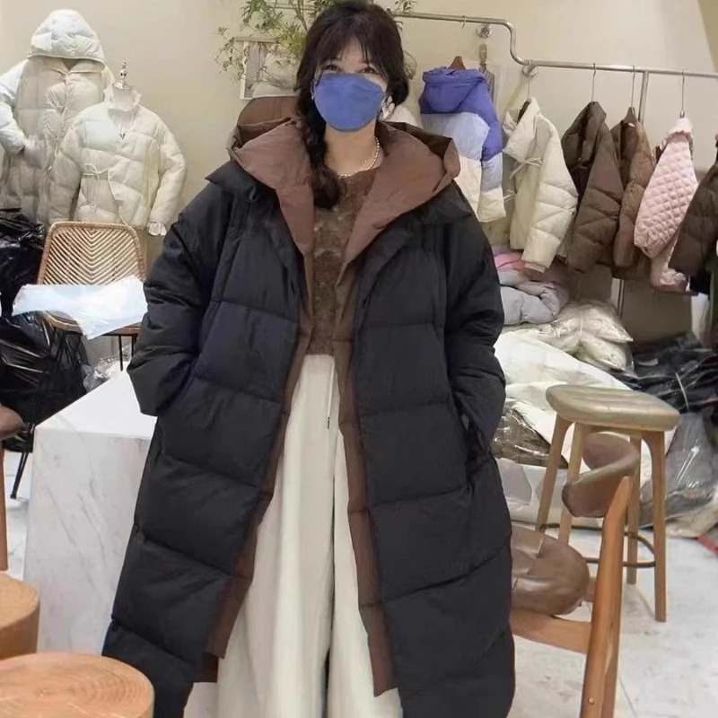 Womens Down Jacket Long Knee Winter Womens Warm Jacket Parker Jacket High end Hooded Fake Two piece Down Jacket 241009