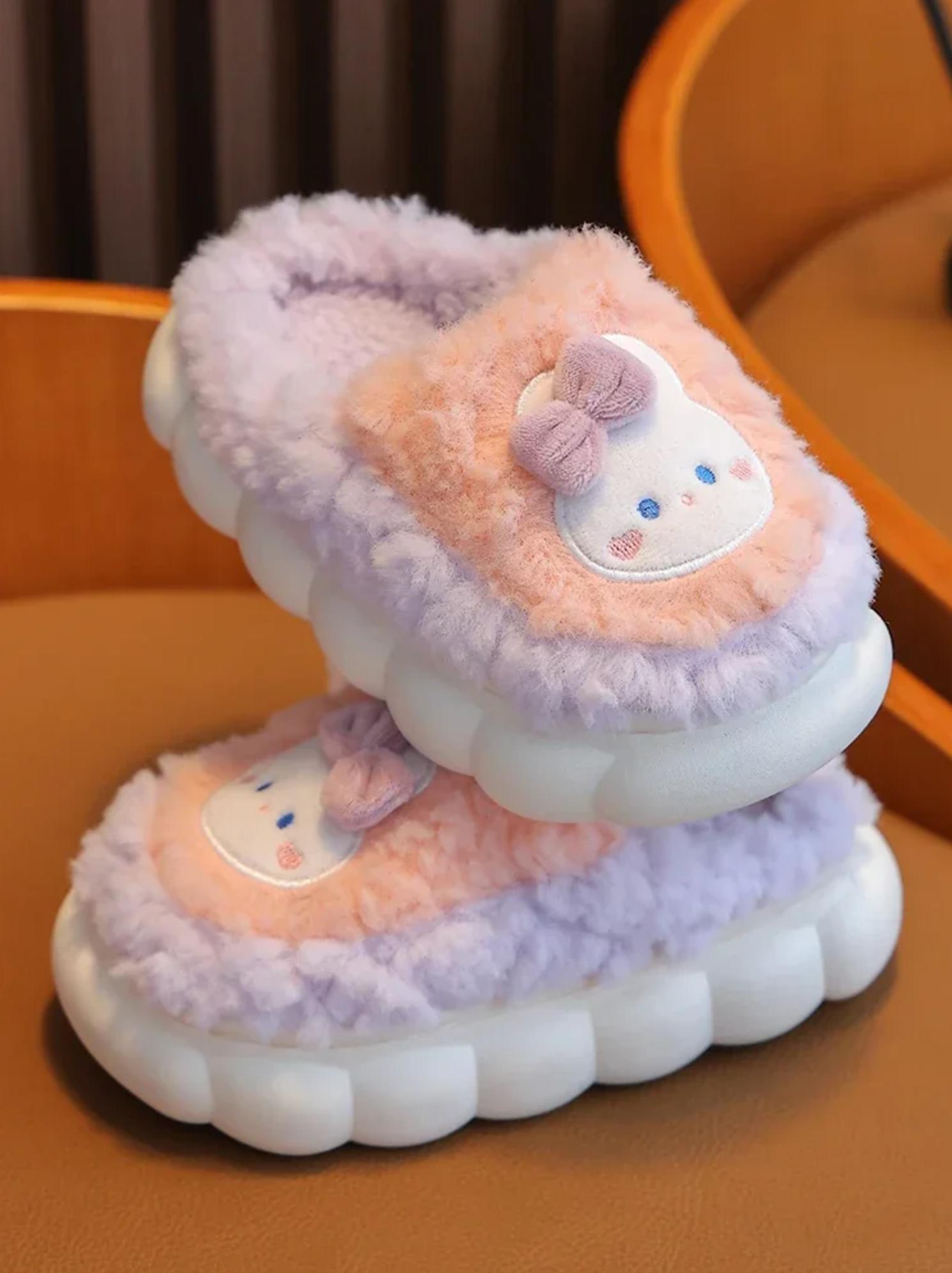 Kids Warm Plush Slippers Autumn Winter Boys Girls Cartoon Rabbit Bear Animal Cotton Slippers Children Non Slip Indoor Home Plush Slippers Sizes 24-36