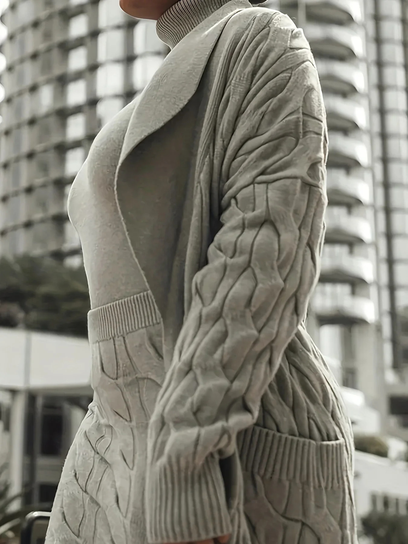 2024 Winter Chic ThreePiece Knit Set Women Open Front Pocketed Cardigan Sleek Turtleneck Sweater With HighWaist Skirt Perfect 241011