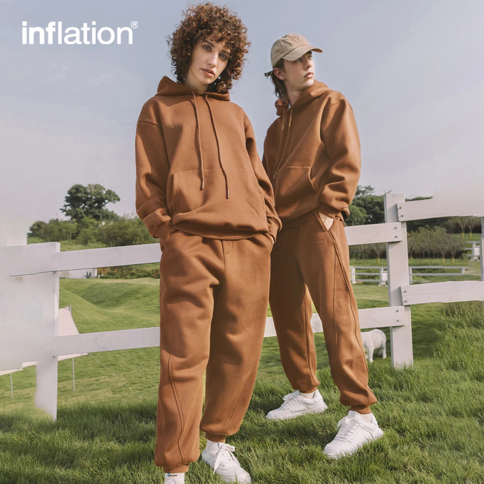 INFLATION Mens Tracksuit Suit Winter Warm Velvet Tracksuit Mens Casual Solid Sweatpant Set Unisex Jogging Suit 241011