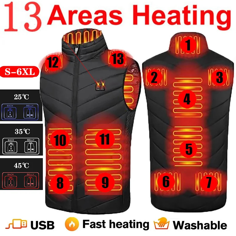 13 Area Usb Heated Vest For Man Women Heated Jacket Men Heating Vest Tactical Heated Down Jacket Heated Bodywarmer Heater Veste 241011