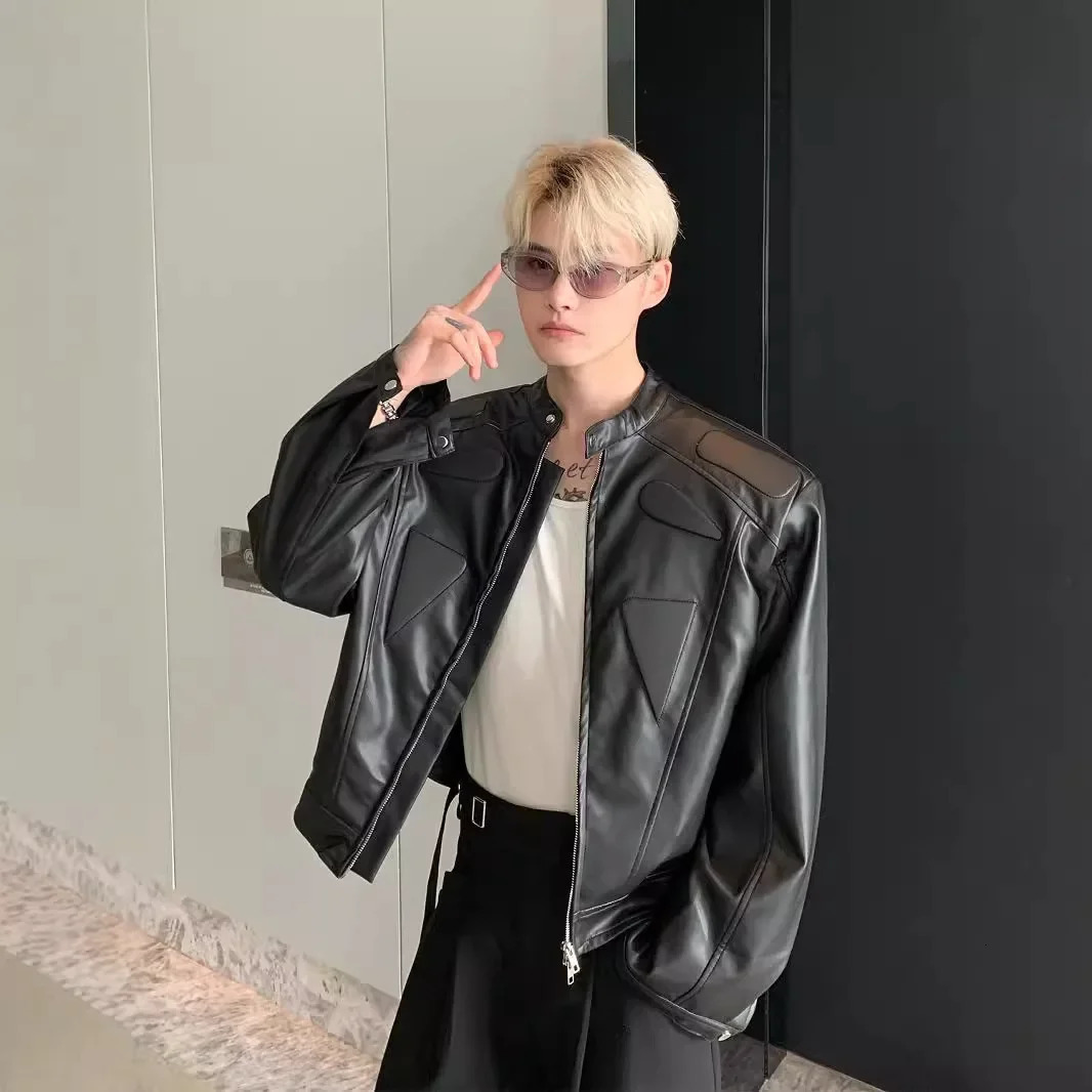 American style niche high-end felt street bike leather jacket mens loose fit spring and autumn clothing 241011