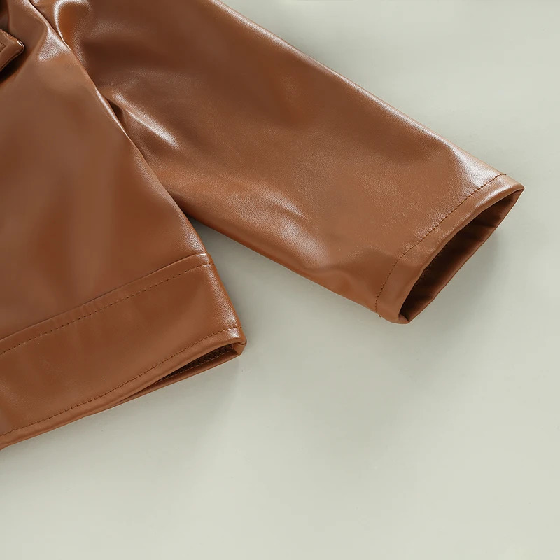 15years Kids Pu Leather Jacket Long Sleeve TurnDown Collar Zipper Clre Casual Outwear For Girls Spring Fall Coats 241011