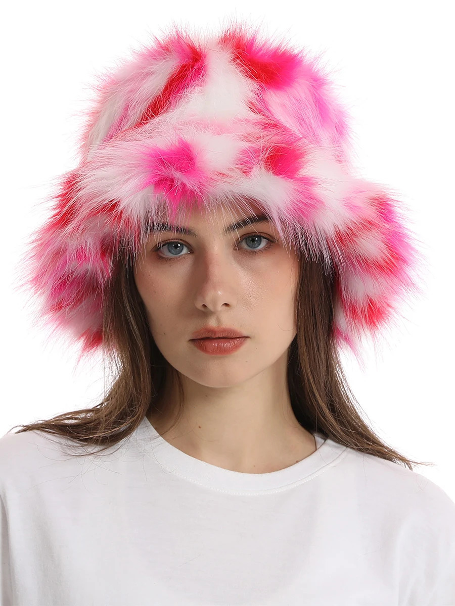 Winter artificial fur bucket hat mens multilayer thick soft warm fluffy Panama womens outdoor fashion vacation fisherman 241009