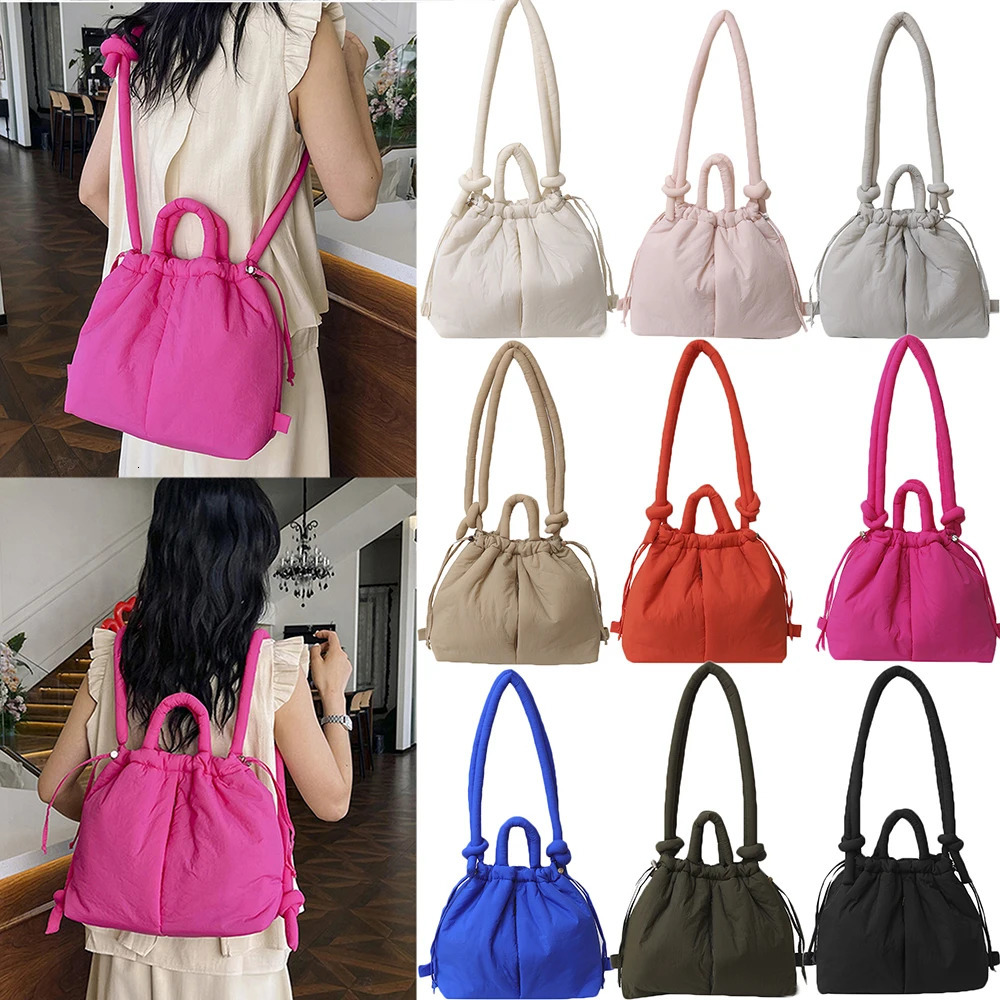 Casual nylon padded tote bag soft puffer women shoulder crossbody bags Simple Vintage large capacity handbags 2024 241011