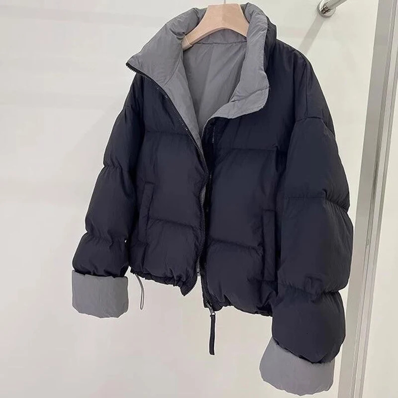 Korea Winter Down Cotton Short Coats Tops Warm Lapel Jackets Casual Fashion Loose Cropped Chaqueta Snow Wear Women Casaco 240930