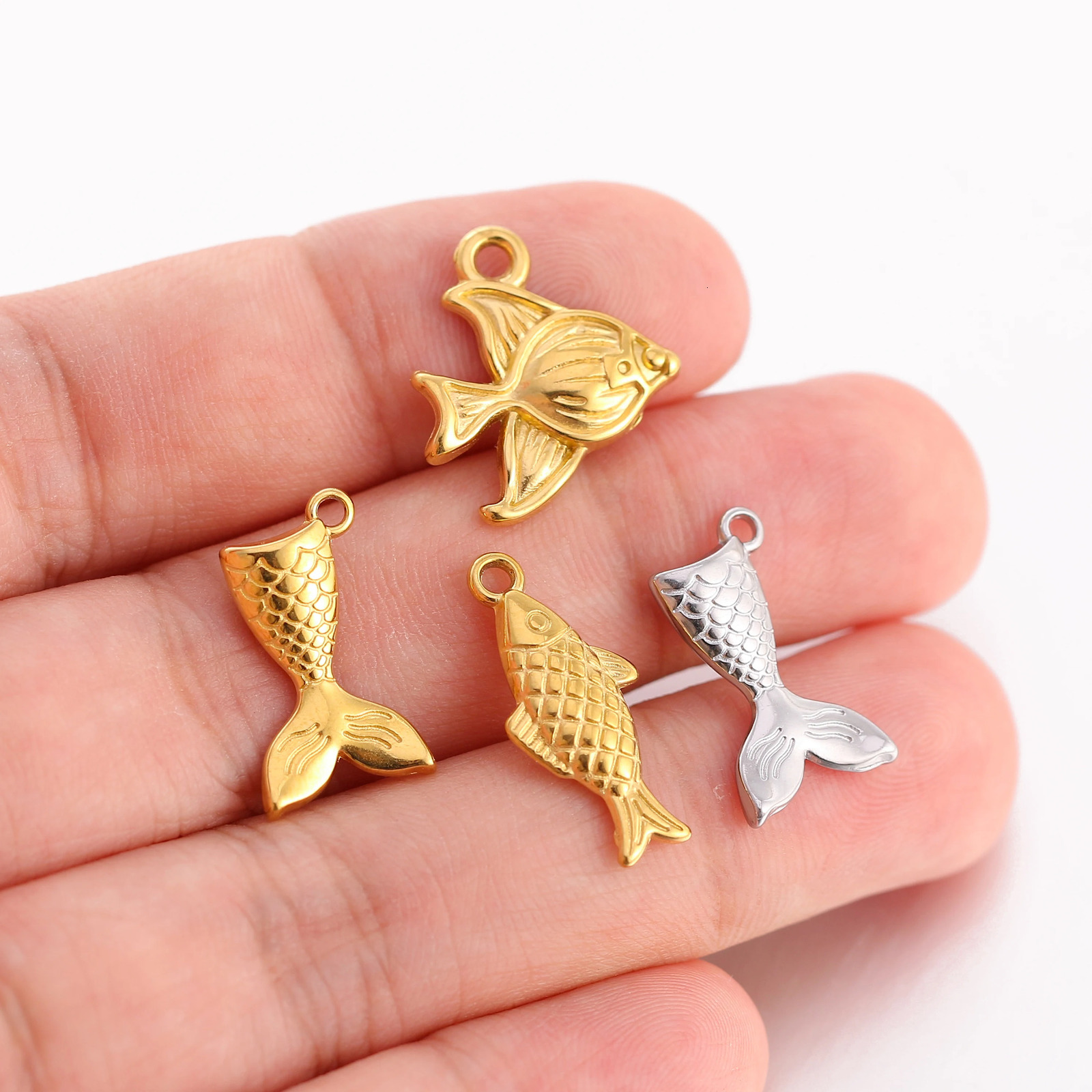3PcsLot Fish TailSnailHorseshoeScarab BeetleButterfly Charm for Jewelry Making Stainless Steel Pendant Diy Necklace Earring 241010