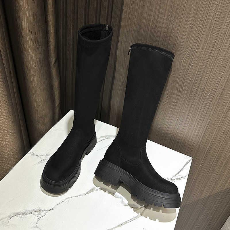 Fashion Boots Womens Long Boots Autumn Winter Thick Martin Boots Soled High Tube Elastic Slim Boots Long Boots Women Shoes 240826