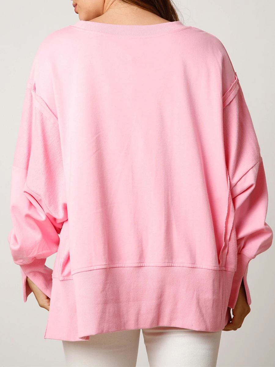 Women Christmas Sequin Sweatshirt Candy Cane Holiday Top Oversized Long Sleeve Sweatshirts Side Slit Sparkly Pullover 241011