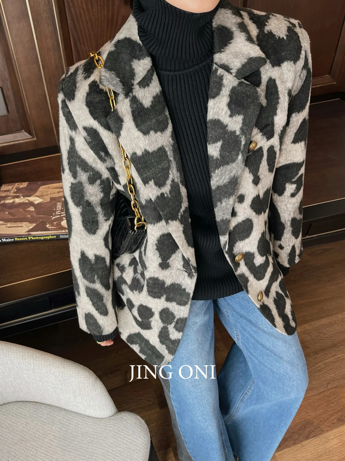 Leopard Jackets wool blend coat womens clothing Y2k Korean fashion style retro winter elegant coat Trench item 241007