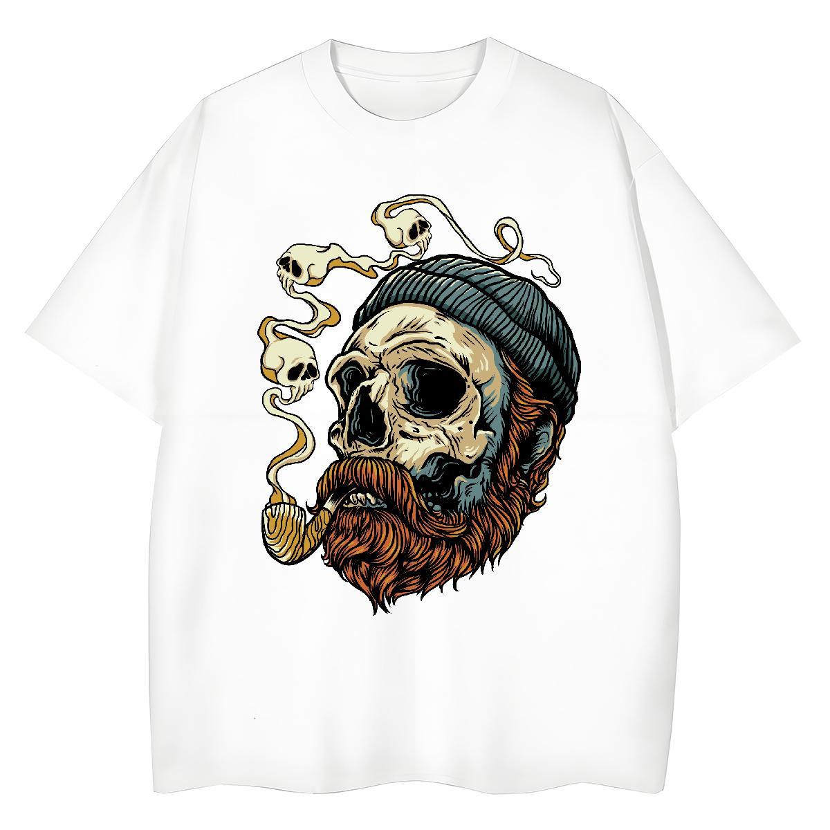Classic T Shirt For Woman 230g Cotton Breathable Soft Daily Wear skull Lady T shirt Unisex Floral Print Clothes Shirt