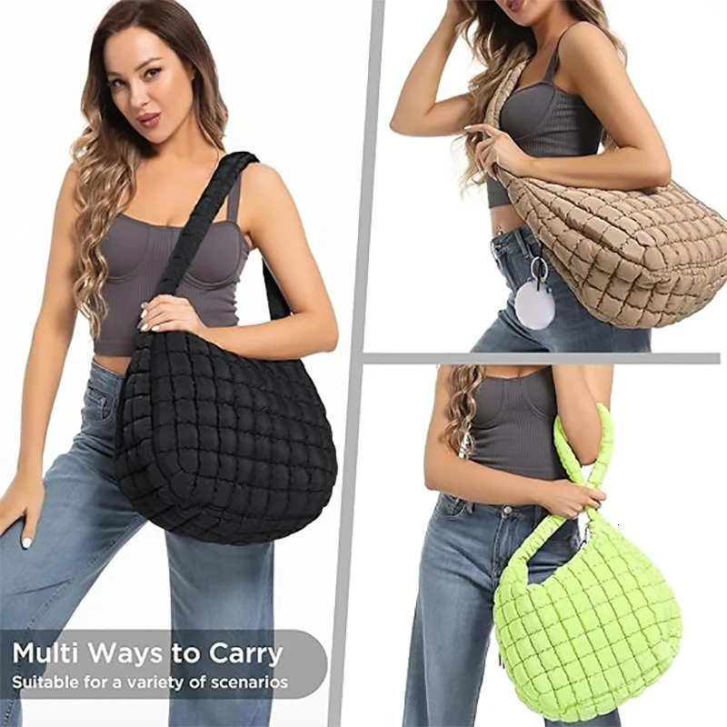 Puffer Tote Bag for Women Soft Puffy Crossbody Large Quilted Carryall Hobo Handbags Puff Purse 241011
