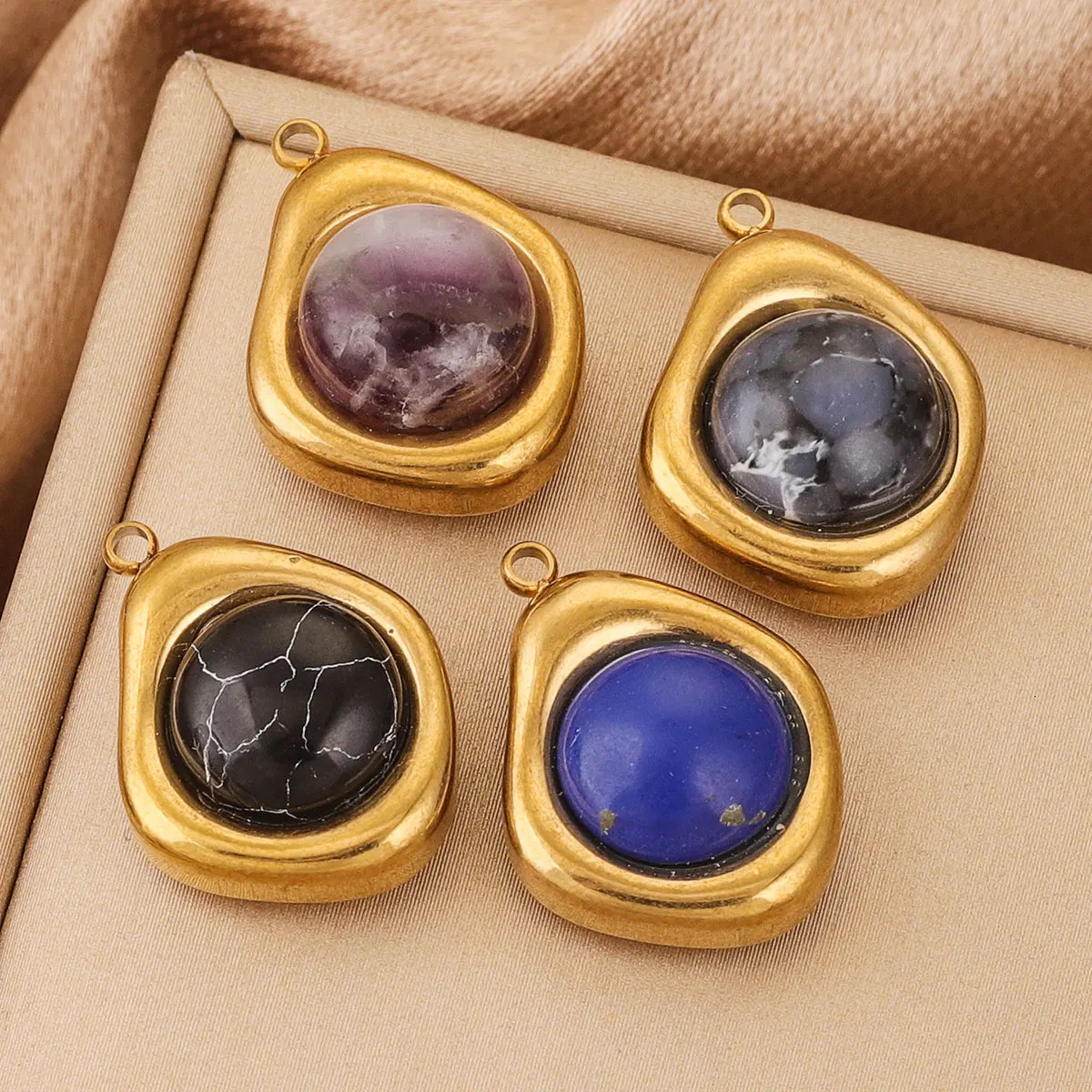 4PcsLot Stainless Steel Goldplated Small Charm Irregular Shape Stone DIY Necklace Earrings Jewelry Craft Accessories Wholesale 241010