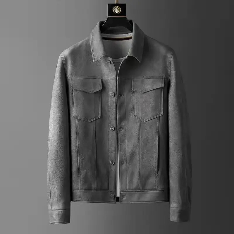 2024 Spring and Autumn Season Fashion Solid Color Slim Fit Flip Collar Leisure Business Light Suede High End Mens Coat 241011