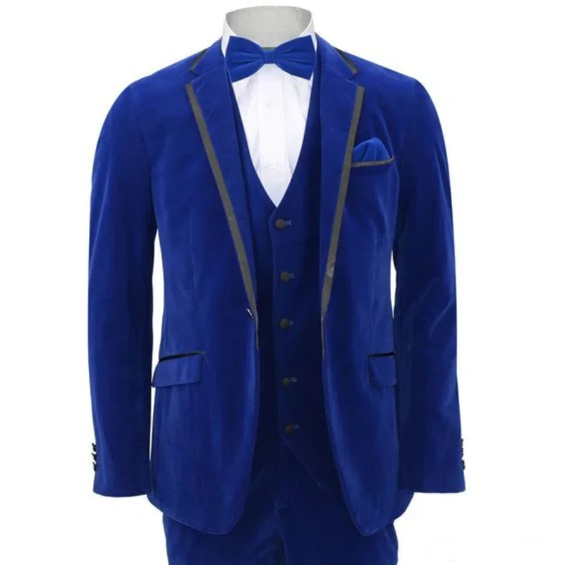 Slim Fit Wedding Suits For Men 3 Pcs Formal Business Wedding Tuxedo Groomsmen Velvet Smoking Jacket 2024 (Blazer + Pants)