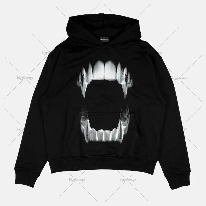 European and American Punk Goth Pattern Printed Hoodie Y2K Harajuku Retro Streetwear Mens Hiphop Trend Casual Loose Pullover 241010