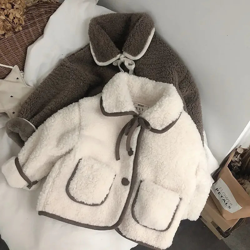Fashion Fleece Thick Infant Toddler Child Warm Coat Outwear Collar Tie Girl Clothes 110Y Baby Girls Winter Jacket 241011