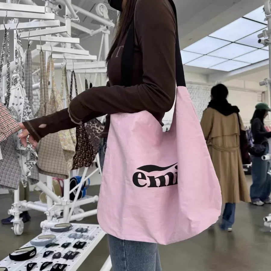 Ins Style Classic Letter Label Open Canvas Single Shoulder Large Bag Lightweight Bag 241008