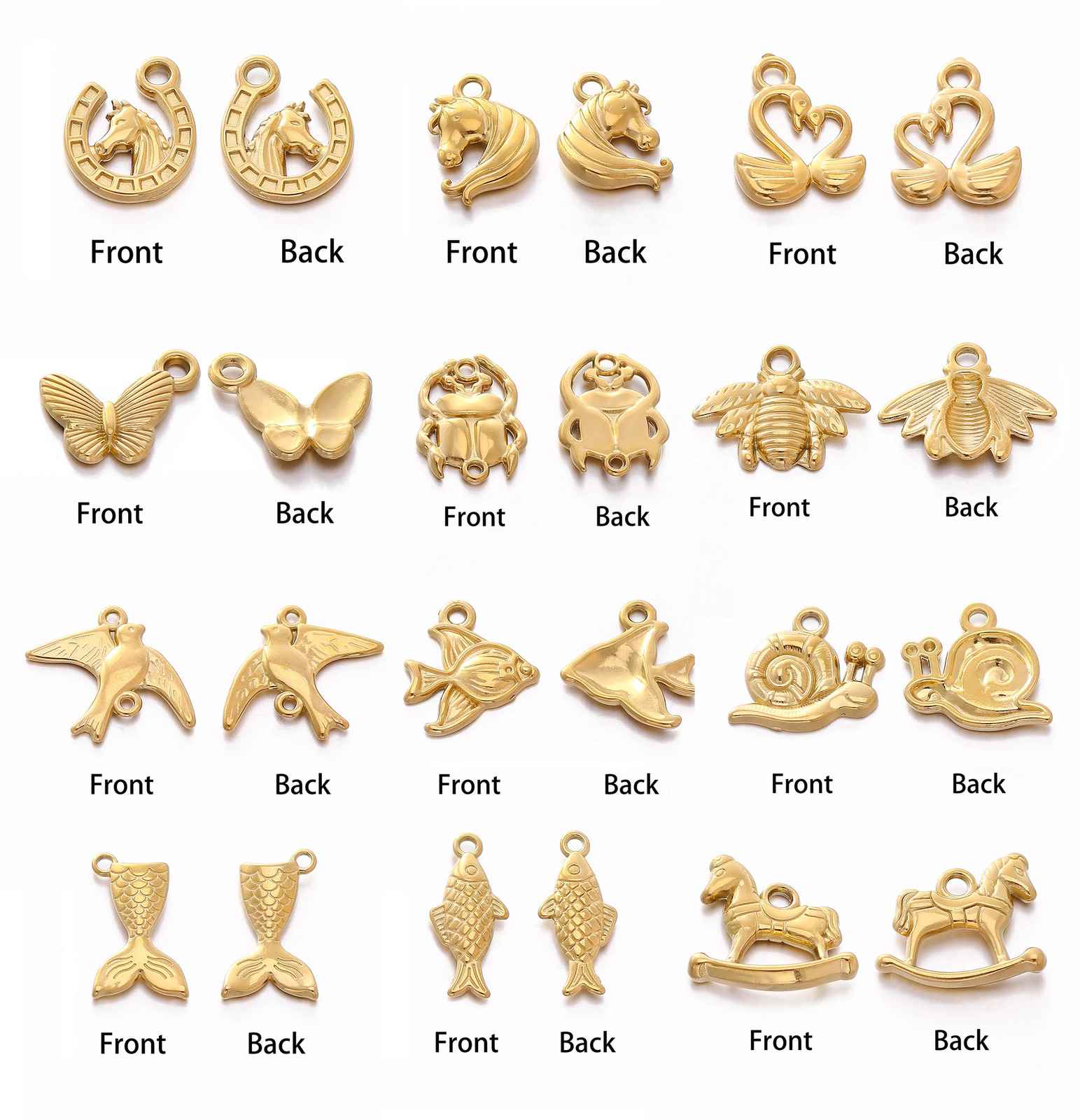 3PcsLot Fish TailSnailHorseshoeScarab BeetleButterfly Charm for Jewelry Making Stainless Steel Pendant Diy Necklace Earring 241010