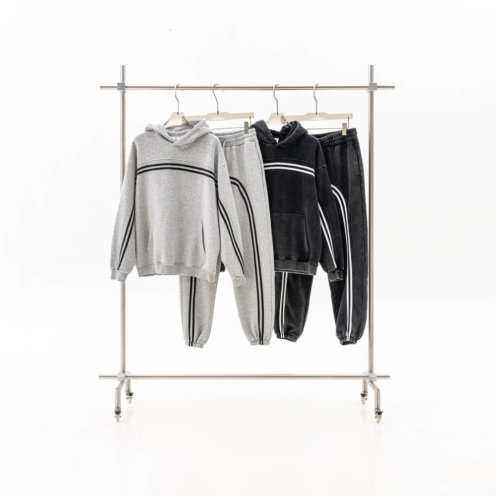 Striped hoodie fleece black grey hooded 241011