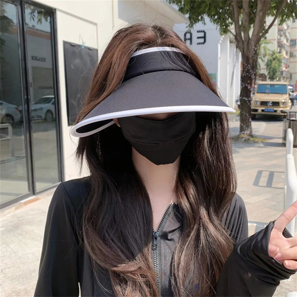 Ice silk sun hat suitable for women foldable and adjustable anti UV wide Brim fashionable empty top bicycle beach 241009