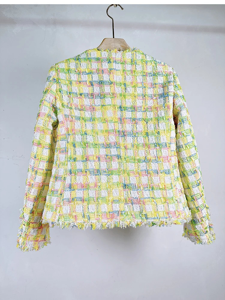 HighEnd Fall Winter y Elegant Woolen Tweed Jacket For Women AllMatch Plaid Pocket n Coats Female Casacos 241011