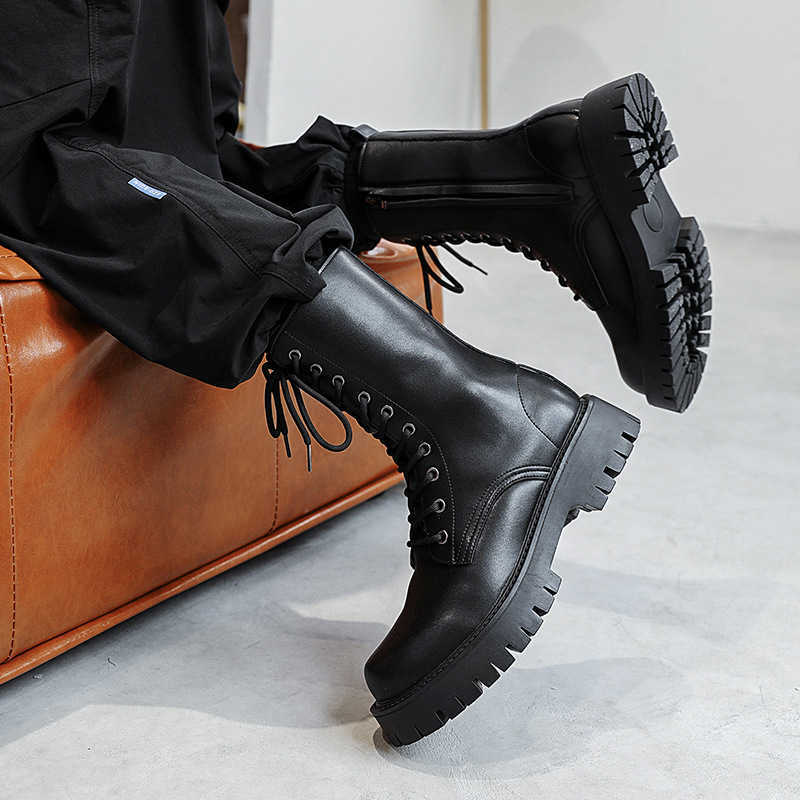 Martin Boot British Style Black Ankle Boots Mens Trendy Side Zipper Workwear Motorcycle Boots Korean Version Mid Top Boots Fashion Boots 240927