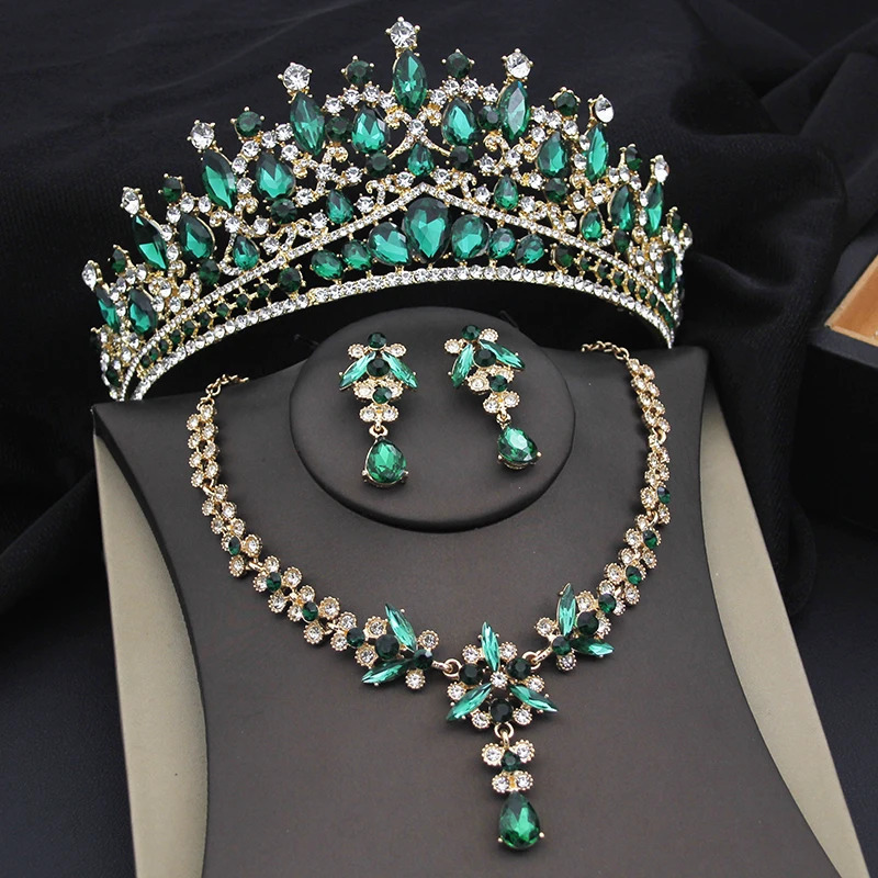 Purple Crystal Tiaras and Necklace Earrings Crown Bridal Set Jewelry Princess Bridal Dress Accessories 241007