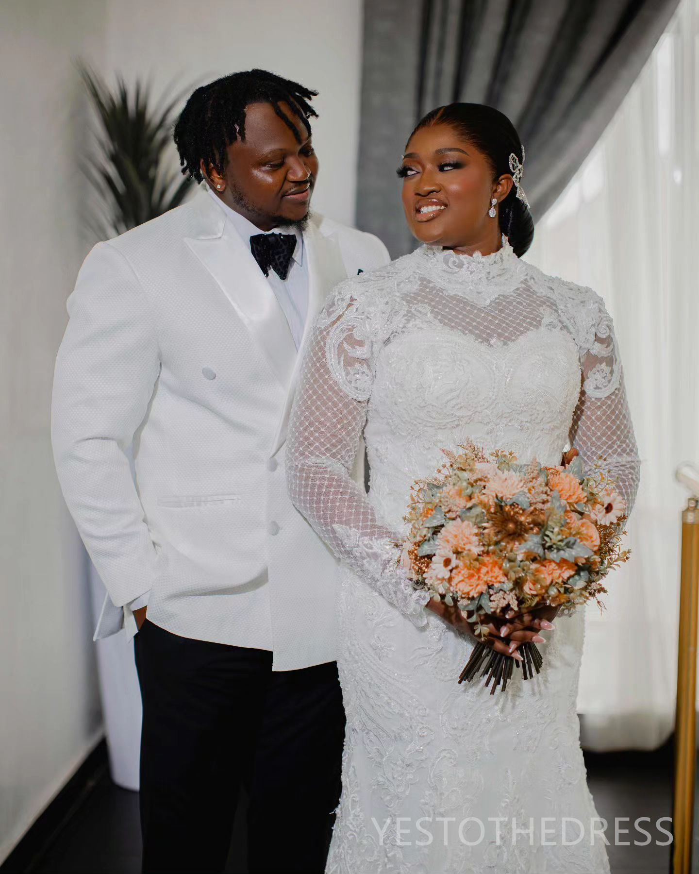 2024 Plus Size Aso Ebi Wedding Dress Bridal Gowns For Bride Detachable Train High Neck Illusion Mermaid Long Sleeves Beaded Lace Wedding Gowns for Wom