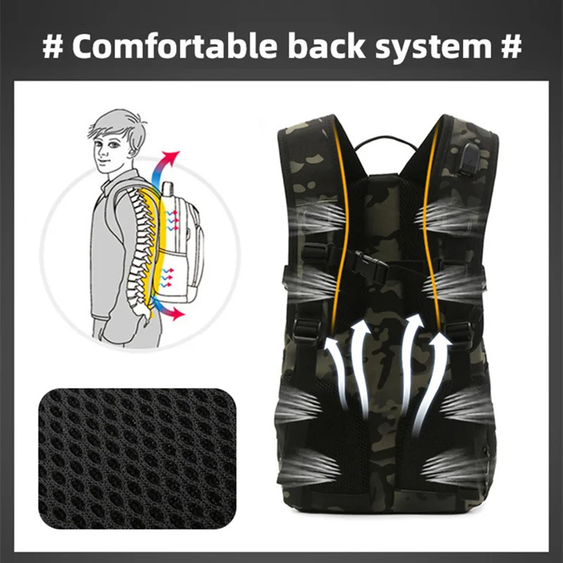 20L Tactical Backpack Camping Bag Hiking Rucksack Camouflage Men Travel Mountaineering Outdoor Sports Shoulder USB School Bag 241008