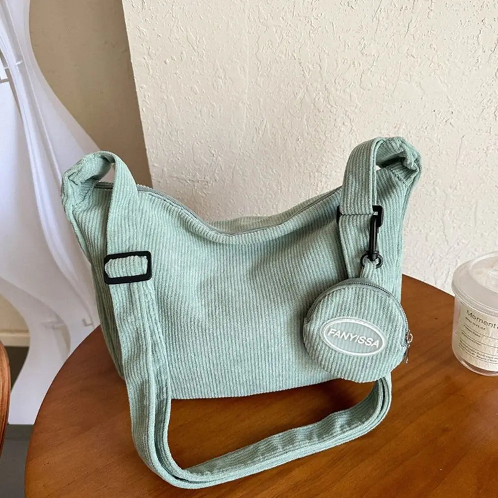 Large capacity Corduroy shoulder bag cotton canvas handbag with coin wallet Korean style handbag solid color shoulder bag 241008