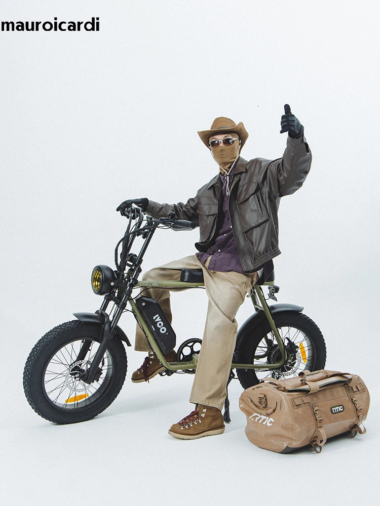 Mauroicardi Spring Autumn Vintage Cool Black Brown Soft Pu Leather Moto Jacket Men Zipper Pockets Cargo Clothes 241011