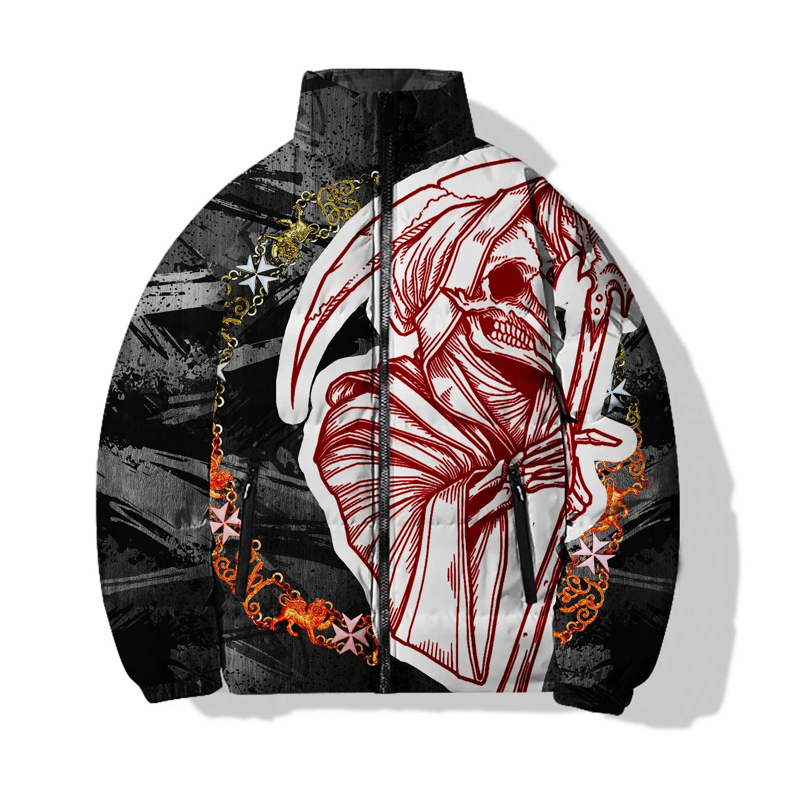 Exquisite Parka Winter Man Warmth in Down Coats Fear 3D Printing Mens Coat Skeleton Demon Cool High Quality Parkas 241009