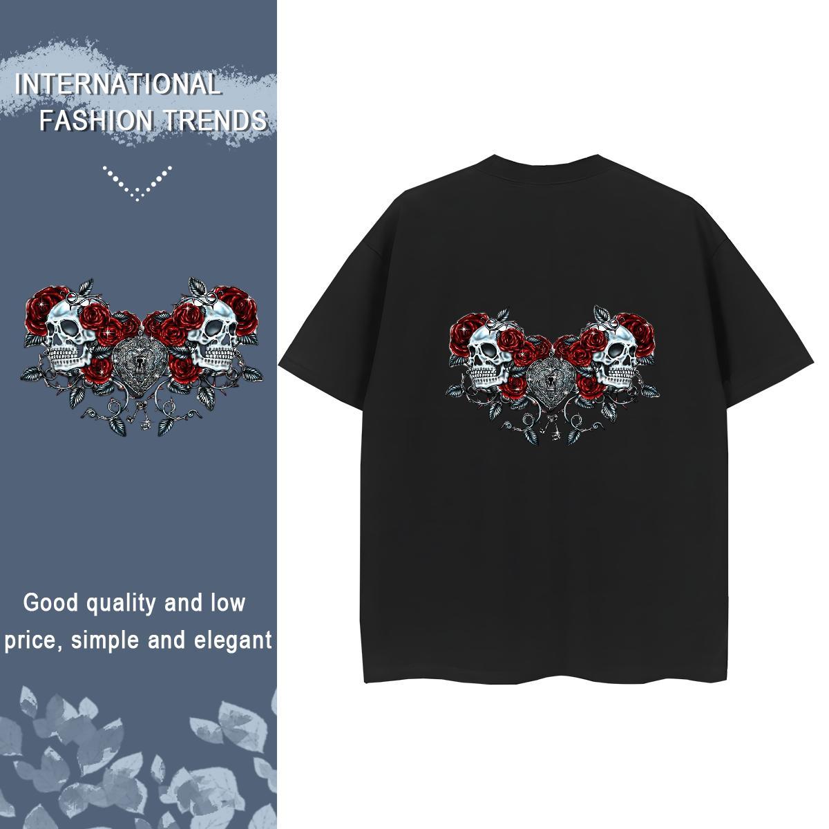 Fashion T Shirt For Woman 230g Cotton O Neck Short Sleeves Sports Casual skull Women Tshirts Comfortable Anime Print Tops Tees