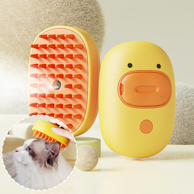 Cat Dog Pet Spray Massage Brush 3 in 1 Cartoon Duck Steam Spray Comb Floating Hair Bath Hair Removal Brush Pet Grooming