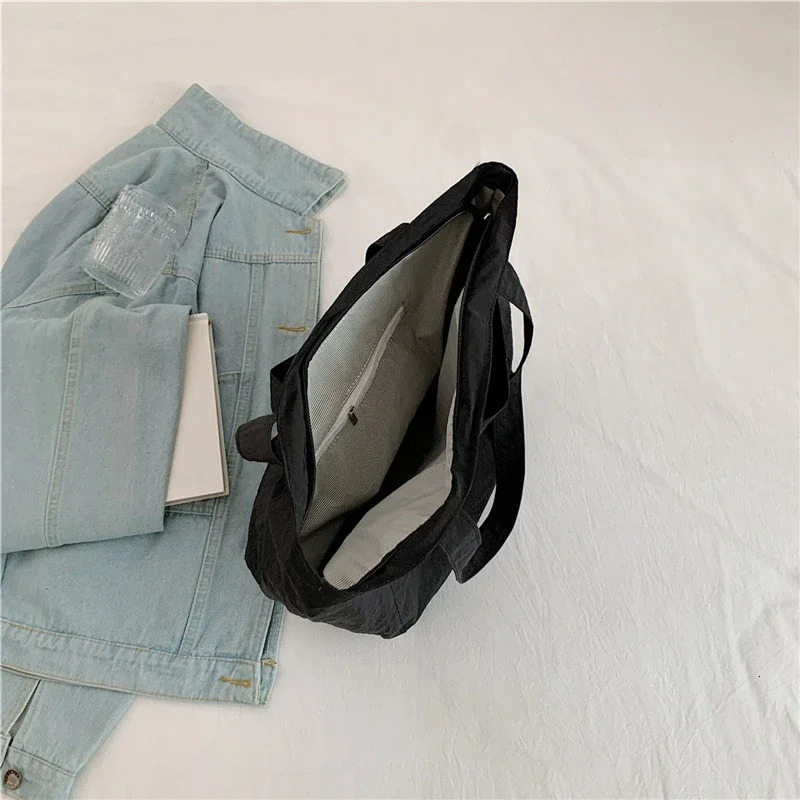Canvas Solid Color High Quality Handbag Large Capacity Zipper Casual Shoulder Bag Soft Simple and Fashionable Handbag 241008