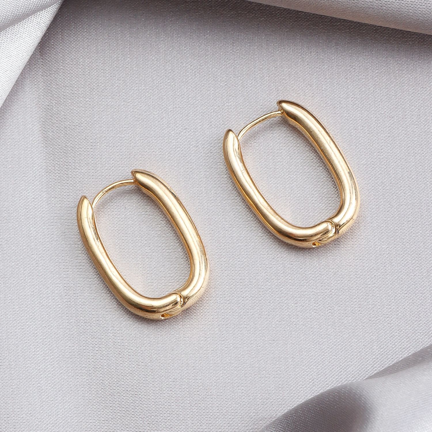 European Cross-Border Jewelry Unique Design U-Shaped Oval Earring for Vintage Chic Style Gold Plated Silver Color Stainless Steel Hoop Earrings Y2K 20